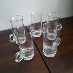 Vintage Irish Coffee Hand Blown Loop Handle Glasses Set Of Five